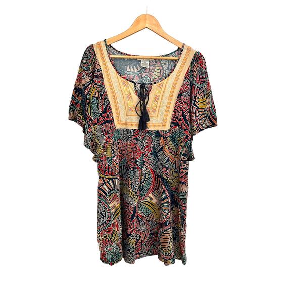 Flying Tomato Women's Bohemian Abstract Embroidered Mini Dress Size Medium - Picture 1 of 6
